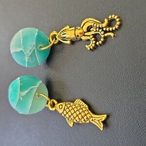 One Of A Kind Aquatic Handmade Earrings Upcycles Materials Repurposed